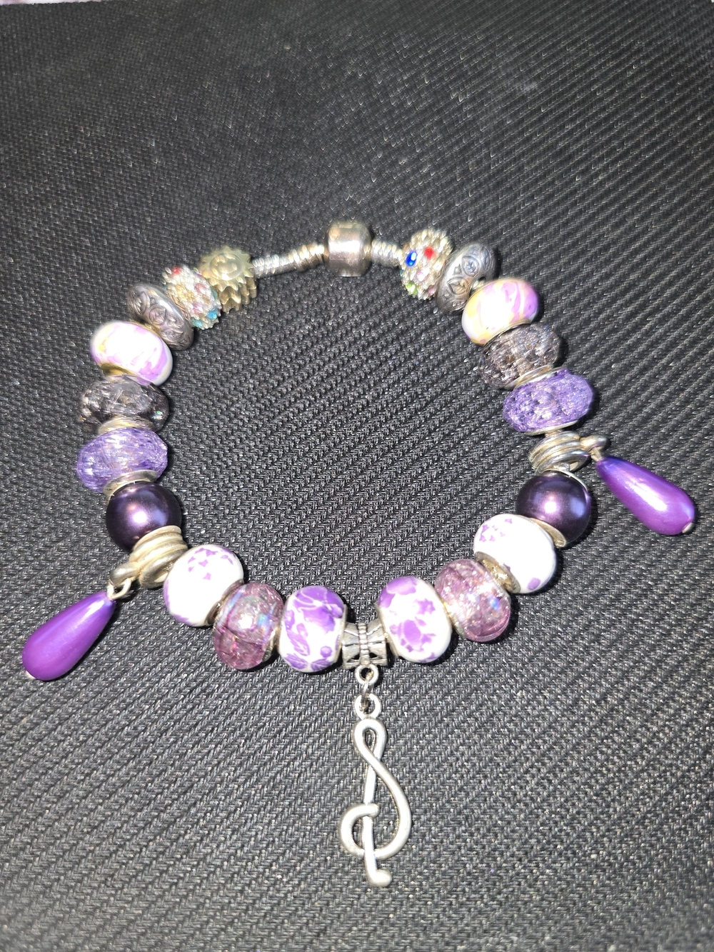 Purple 💞 Beaded Charm Bracelet with Treble Clef Pendant - Custom One of  Kind!